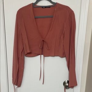 Zara Terracotta V-Neck Tie-Front Blouse